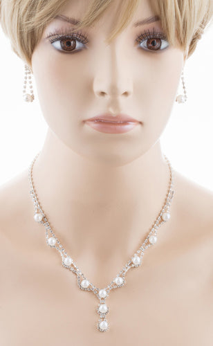 Bridal Wedding Jewelry Crystal Rhinestone Pearl Basic Y-Drop Design Necklace