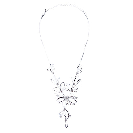 Bridal Wedding Jewelry Crystal Rhinestone Glittering Flower Necklace J573 Silver