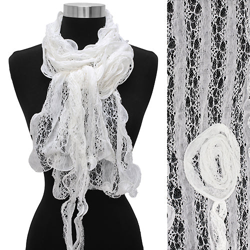 Gorgeous Floral Decorated Lightweight Lace Fashion Scarf White