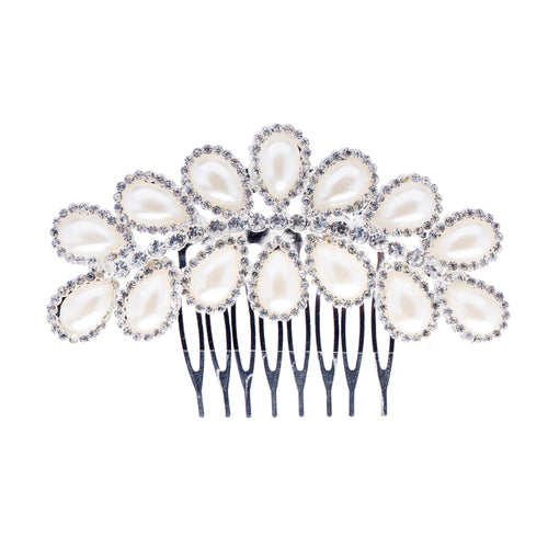 Bridal Wedding Jewelry Crystal Rhinestone Teardrop Pearl Linear Hair Comb Pin