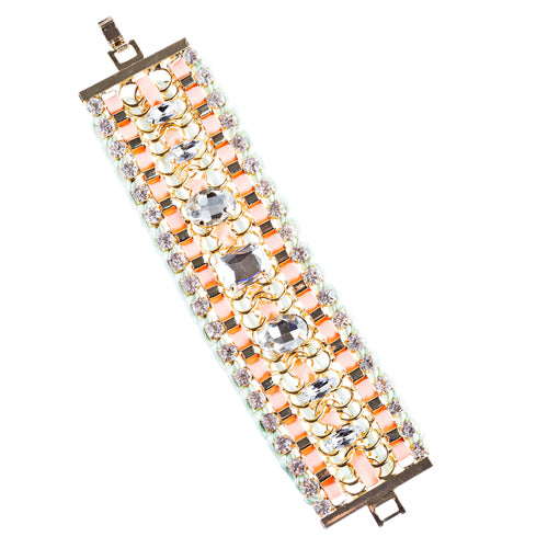 Beautiful Stone Fabric Crystal Rhinestone Latch Fashion Wide Bracelet B456 Pink