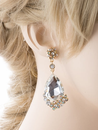 Bridal Wedding Jewelry Crystal Rhinestone Gorgeous Dangle Drop Design E789 Gold