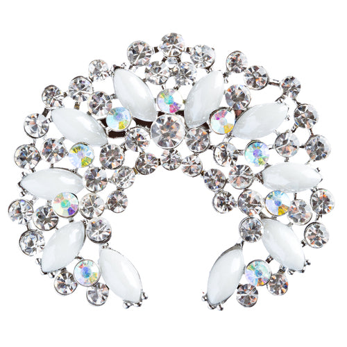 Bridal Wedding Jewelry Crystal Rhinestone Crescent Brooch Pin BH174 Silver
