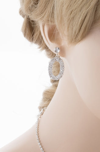Bridal Wedding Jewelry Set Crystal Rhinestone Oval Drop