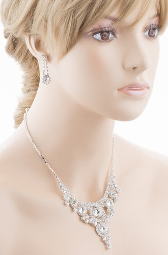 Bridal Wedding Jewelry Crystal Rhinestone Stunning Shine Necklace Set J679 SV