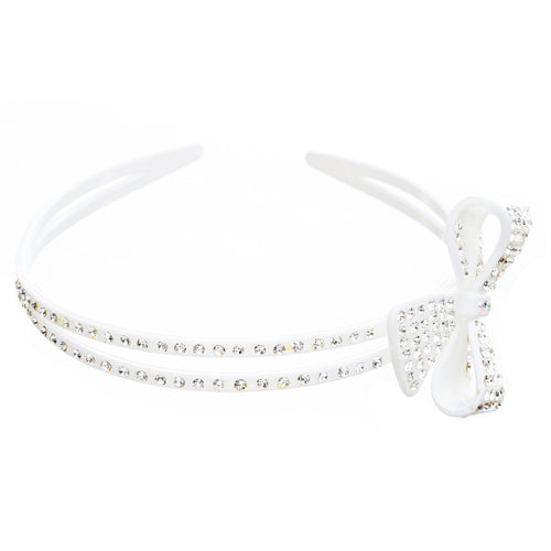 Fashion Sparkle Crystal Rhinestone Beautiful Ribbon Bow Design Headband White