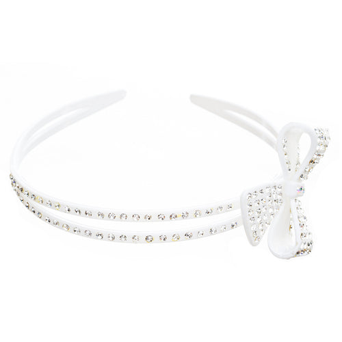 Fashion Sparkle Crystal Rhinestone Beautiful Ribbon Bow Design Headband White - Accessoriesforever