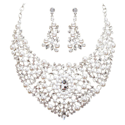 Bridal Wedding Jewelry Crystal Rhinestone Captivating Bib Necklace Set J519 WT