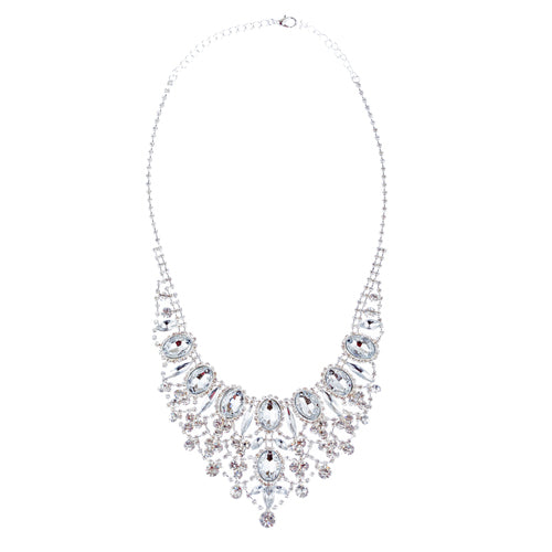 Bridal Wedding Jewelry Set Crystal Rhinestone Luxurious Dazzle Necklace Silver