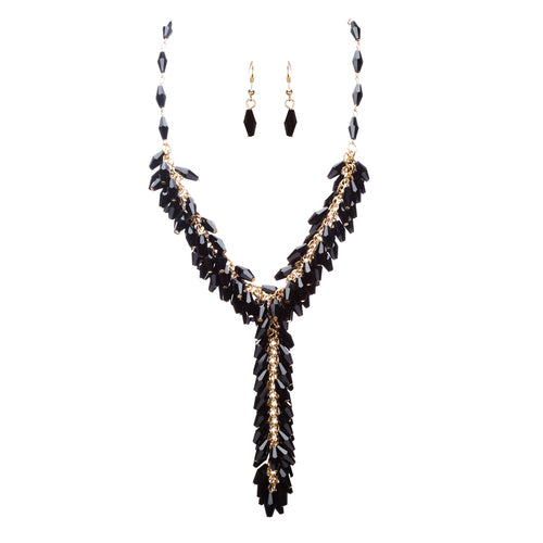 Classic Stylish Beautiful Formica Y Drop Simple Statement Necklace Set Black