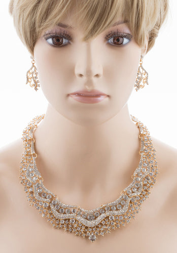 Bridal Wedding Jewelry Set Crystal Rhinestones Stunning Bib Necklace Gold