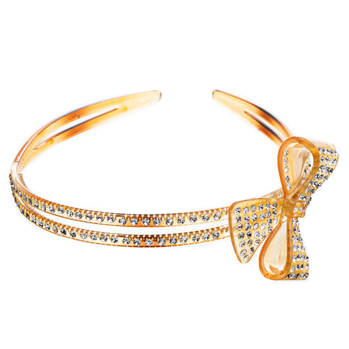 Fashion Sparkle Crystal Rhinestone Beautiful Ribbon Bow Design Headband Gold - Accessoriesforever