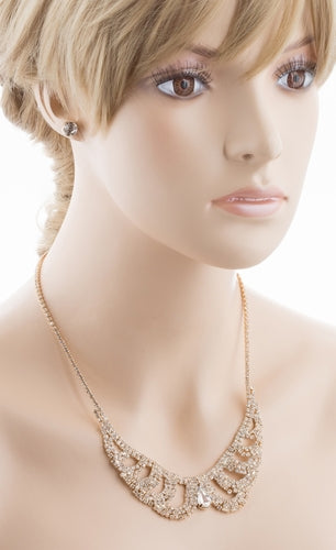 Bridal Wedding Jewelry Crystal Rhinestone Vintage Lace Design Necklace Gold