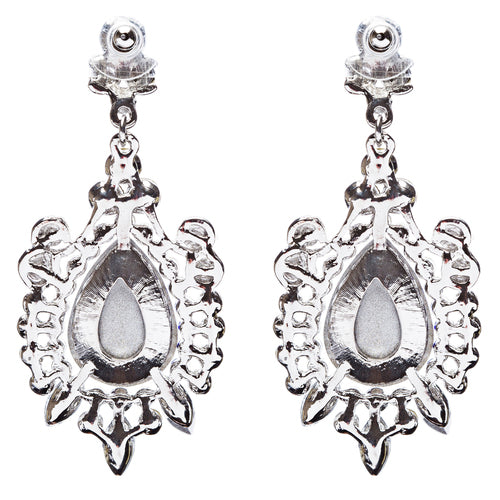 Beautiful Stunning Glamorous Crystal Rhinestone Teardrop Dangle Earrings Silver