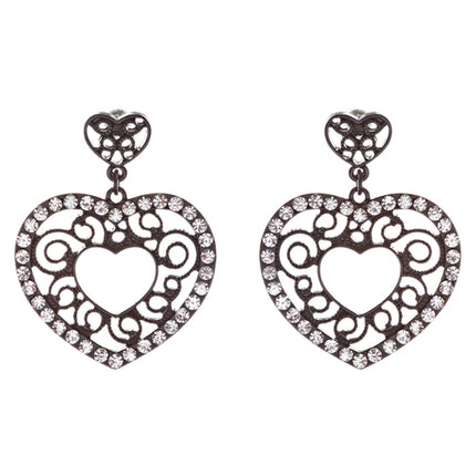 Sophisticated Crystal Rhinestone Heart Shape Dangle Fashion Earrings E313 Black