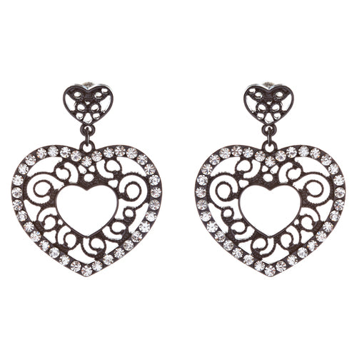 Sophisticated Crystal Rhinestone Heart Shape Dangle Fashion Earrings E313 Black