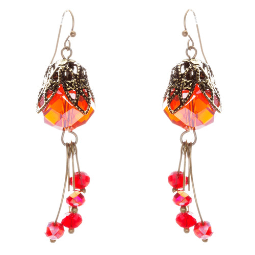 Fashion Chic Crystal Rhinestone Charming Gold Plate Dangle Earrings E831 Red