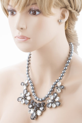 Bridal Wedding Jewelry Crystal Rhinestone Captivating Floral Bib Necklace J509GR