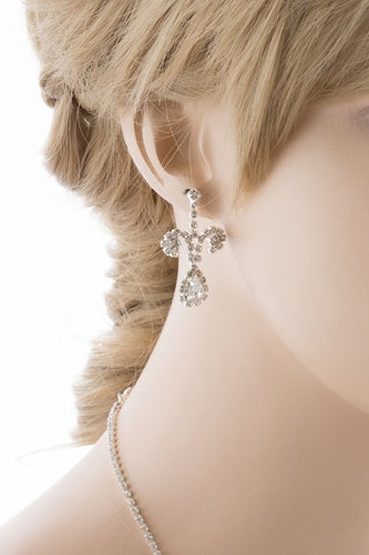 Bridal Wedding Jewelry Set Crystal Rhinestone Vintage Swirl Necklace Silver