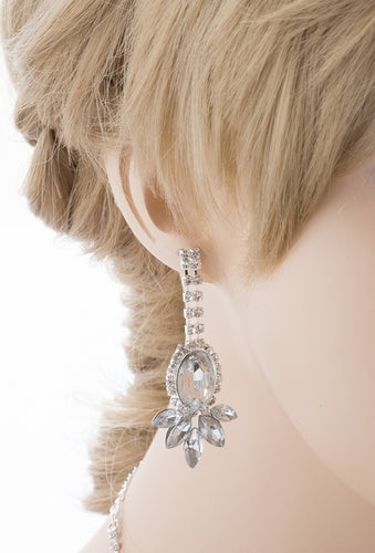 Bridal Wedding Jewelry Set Crystal Rhinestone Luxurious Dazzle Necklace Silver