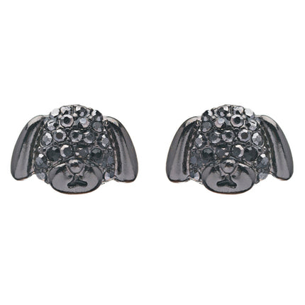 Puppy Dog Crystal Rhinestone Fashion Small Stud Earrings Hematite Black