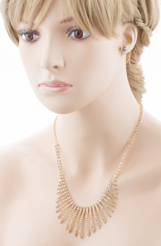 Bridal Wedding Jewelry Crystal Rhinestone Sparkling Embroidered Necklace J502 GD