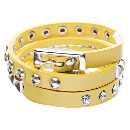 Yellow 3-Effect Stud Italian Calf Leather Wrap Bracelet