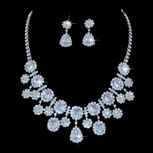 Bridal Jewelry Set Chunky Teardrop Crystal Rhinestone M