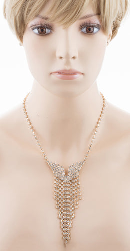 Bridal Wedding Jewelry Crystal Rhinestone Illuminating Dangling Necklace J516 GD