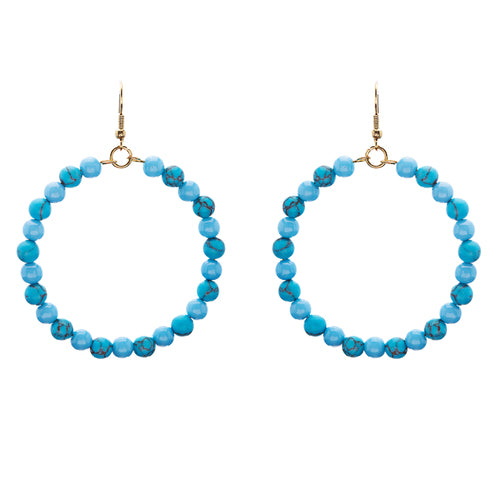 Woman Fashion Linear Drop Earrings Turquoise Stone Blue