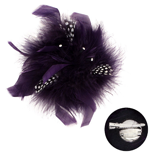 Feather Big Flower Corsage Fashion Brooch 2 Way Hair Pin Beautiful Purple