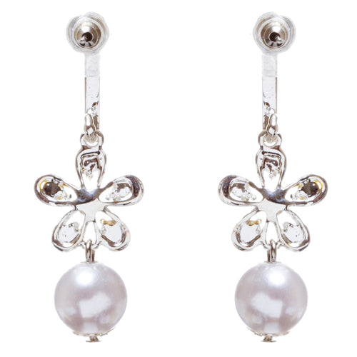Bridal Wedding Jewelry Crystal Rhinestone Pearl Floral Dangle Earrings E958 SV - Accessoriesforever