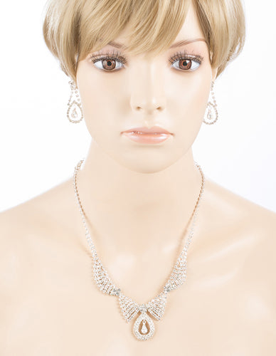 Bridal Wedding Jewelry Set Necklace Earring Crystal Rhinestone Dangle Silver