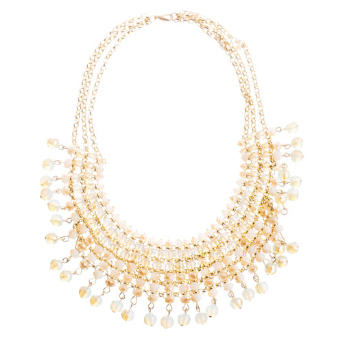Beautiful Multi Layered Bib Design Bead Statement Necklace Set Pink Beige