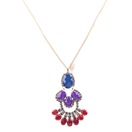 Beautiful Formica Crystal Pendant Statement Jewelry Fashion Necklace Gold Blue