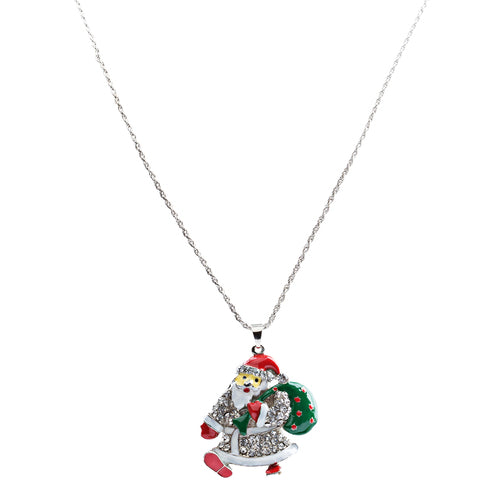 Christmas Jewelry Happy Holidays Crystal Santa Claus Gift Bag Long Necklace