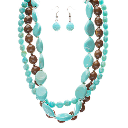Elegance Fashion Multi Layered High Quality Stone Necklace And Earrings JN261TQ