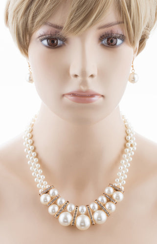 Bridal Wedding Jewelry Crystal Rhinestone Gorgeous Pearl Necklace J523 Gold