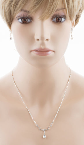 Bridal Wedding Jewelry Set Crystal Rhinestone Simple Teardrop Necklace Silver