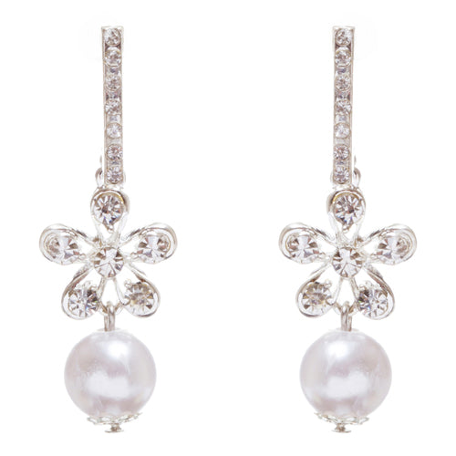 Bridal Wedding Jewelry Crystal Rhinestone Pearl Floral Dangle Earrings E958 SV - Accessoriesforever