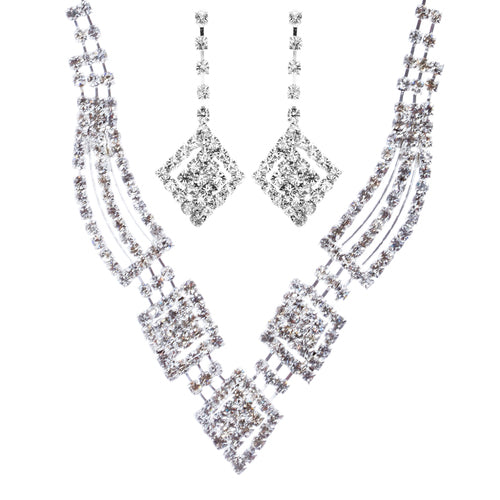Bridal Wedding Jewelry Crystal Rhinestone Gorgeous Design Necklace J572 Silver
