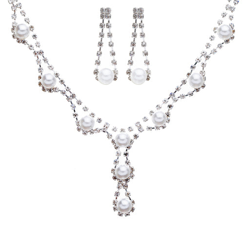 Bridal Wedding Jewelry Crystal Rhinestone Pearl Basic Y-Drop Design Necklace