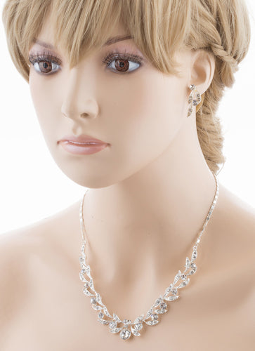 Bridal Wedding Jewelry Set Crystal Rhinestone Extravagant Chic Necklace Silver