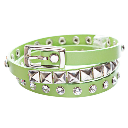 Green 3-Effect Stud Italian Calf Leather Wrap Bracelet