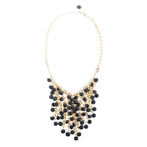 Beautiful Multi Layered Bib Design Bead Stone Statement Necklace Set Black