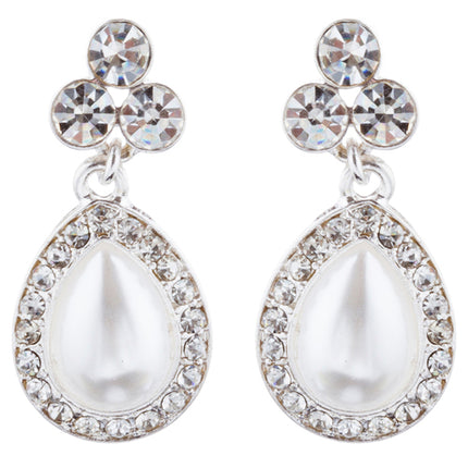 Bridal Wedding Jewelry Crystal Rhinestone Pearl Teardrop Necklace Set J704 SV