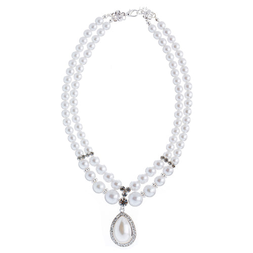 Bridal Wedding Jewelry Crystal Rhinestone Double Strand Pearl Classic Necklace