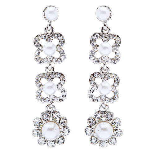Bridal Wedding Jewelry Rhinestones Pearl Floral Earring - Accessoriesforever