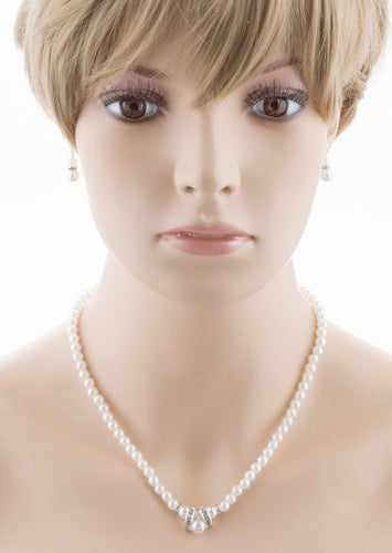 Bridal Wedding Jewelry Set Beautiful Single Strand Pearls Chic Necklace Silver