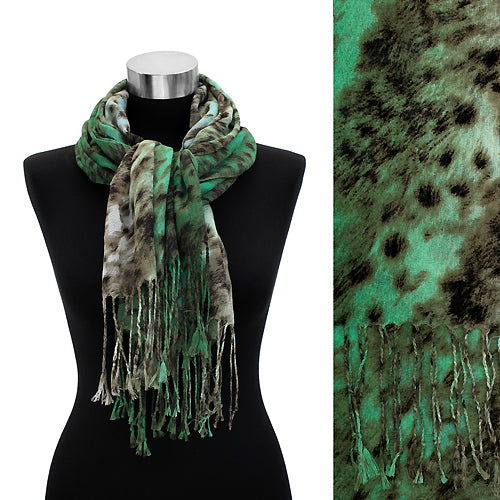 Leopard Animal Print with Fringe Fashion Trendy Scarf Green